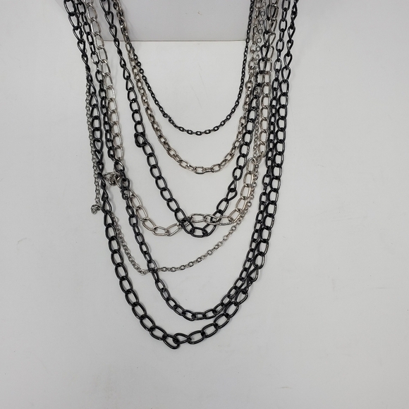 JENNY BIRD MULTI-STRAND CHAIN NECKLACE SILVER GUNMETAL FASHION JEWELRY WOMEN - Picture 5 of 16